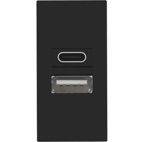 USB зарядное устройство, 2.1A, Type A + C, 1 мод., черн. (22.5х45мм)