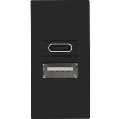 USB зарядное устройство, 2.1A, Type A + C, 1 мод., черн. (22.5х45мм)