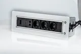Блок розеточный встраиваемый 2хRJ45 кат. 5e UTP + HDMI + 3x2P+E со шторками, с электроприводом, кабель 1,5м, 3680вт, алюминий
