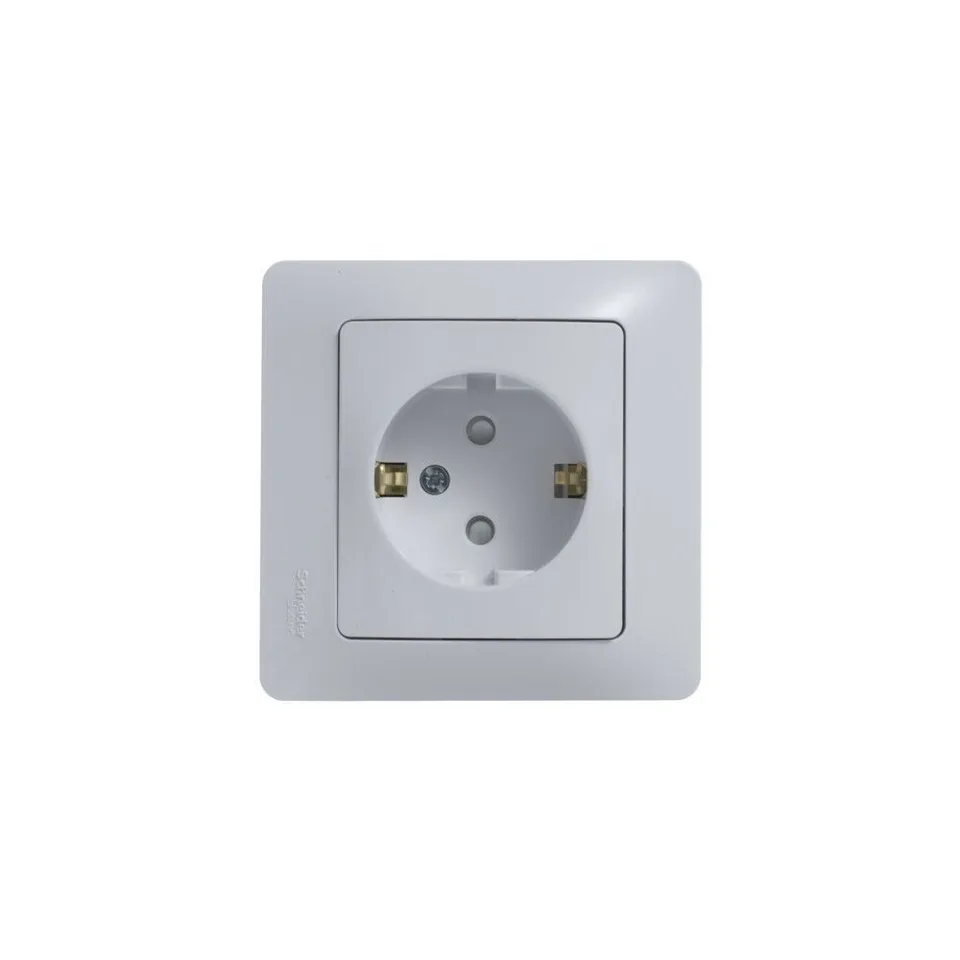 Розетка Systeme Electric Glossa, с заземлением со шторками, 16А, в сборе, белый