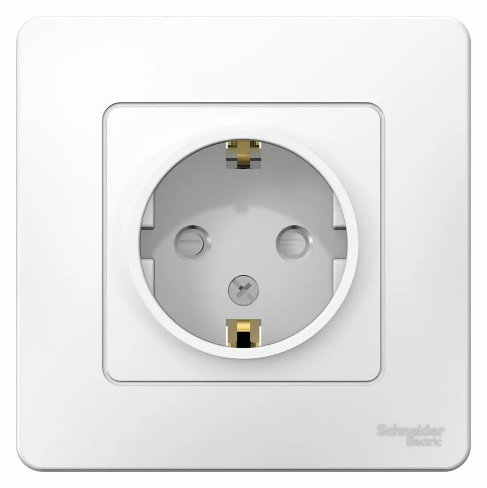 Розетка Systeme Electric Blanca, скрытой установки с заземлением со шторками, 16А, 250В, белый