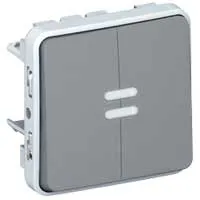 PLEXO - Переключатель на 2 направления двухклавишный с подсветкой, IP55, пруж. зажимы, серый