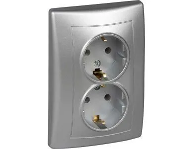 Розетка Schneider Electric Sedna, двойная с з/к без шт., алюм