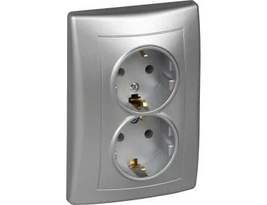 Розетка Schneider Electric Sedna, двойная с з/к без шт., алюм