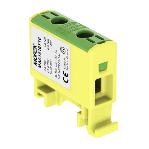 Клемма Morek OTL16 желто-зеленая, 1xAl/Cu 1,5_16mm², 82(CU)/75(AL)A, 1000V, винтовые зажимы