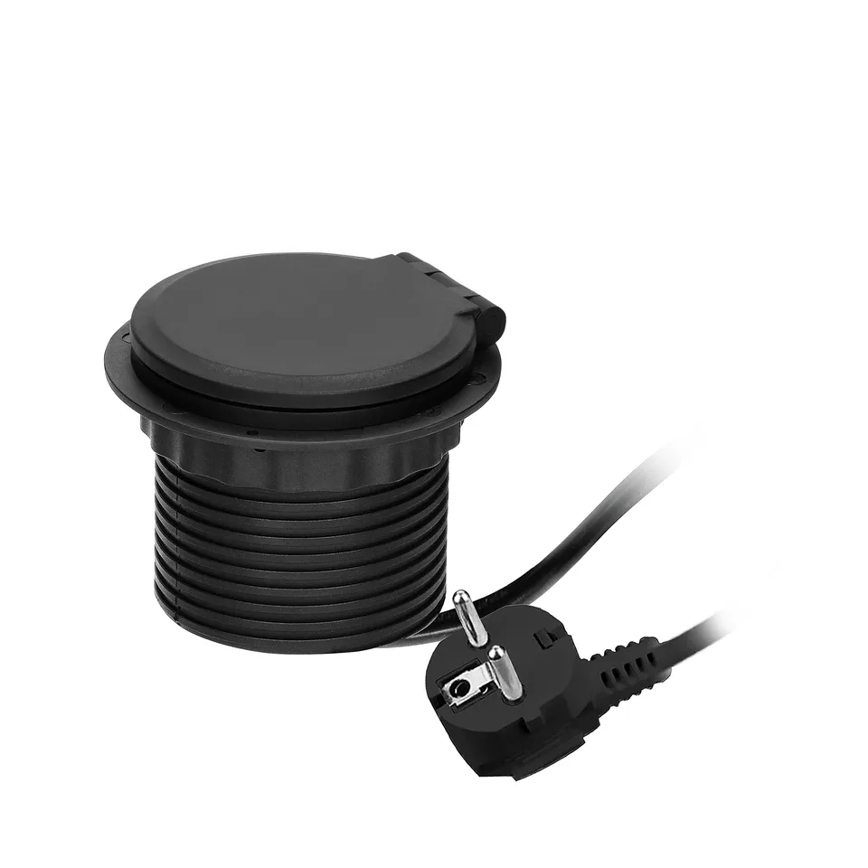 Блок розеточный встраиваемый d=80мм, 2хUSB Type A+C 5V 2,4A + 2P+E ,беспроводная зарядка, сменный модуль RJ/HDMI/USB, 3680вт, кабель 1,8м, черный