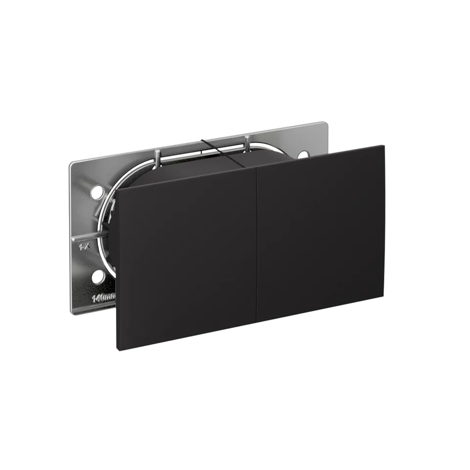Розетка Systeme Electric AtlasDesign, двойная с заземл. со штор. со сдвиж. крыш., 16А, в сборе, карбон