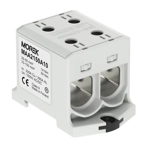 Клемма Morek OTL150-2 серая, 2xAl/Cu 25_150mm², 320(CU)/290(AL)A на клемму, 1000V, винтовые зажимы