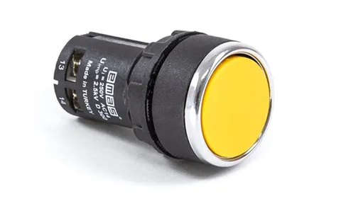 Кнопка MB, желтая, без фиксации, плоская, 1NO, 3A 230V AC15, 22mm, IP50