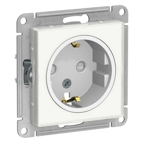 Розетка Systeme Electric AtlasDesign, с заземлением со шторками, 16А, механизм, белый