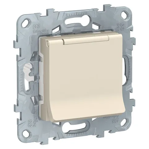 Розетка Schneider Electric Unica, NEW с заземл., со шторками, с крышкой, 16 А, 250 В, IP40, бежевый