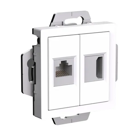 Розетка компьютерная Systeme Electric AtlasDesign, двойная HDMI+RJ45, кат.5Е, механизм, белый