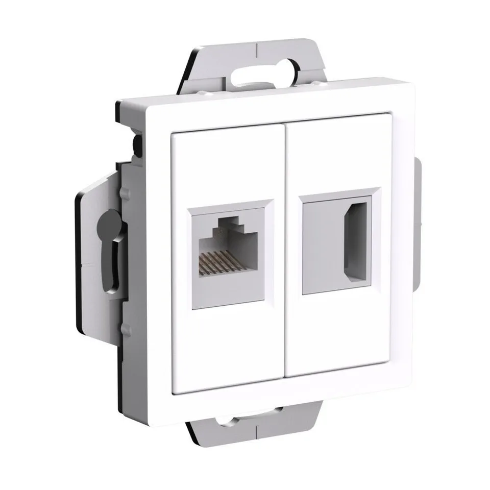 Розетка компьютерная Systeme Electric AtlasDesign, двойная HDMI+RJ45, кат.5Е, механизм, белый