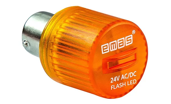 Индикатор светодиодный BA15S, желтый, мигающий свет, 24VAC/DC