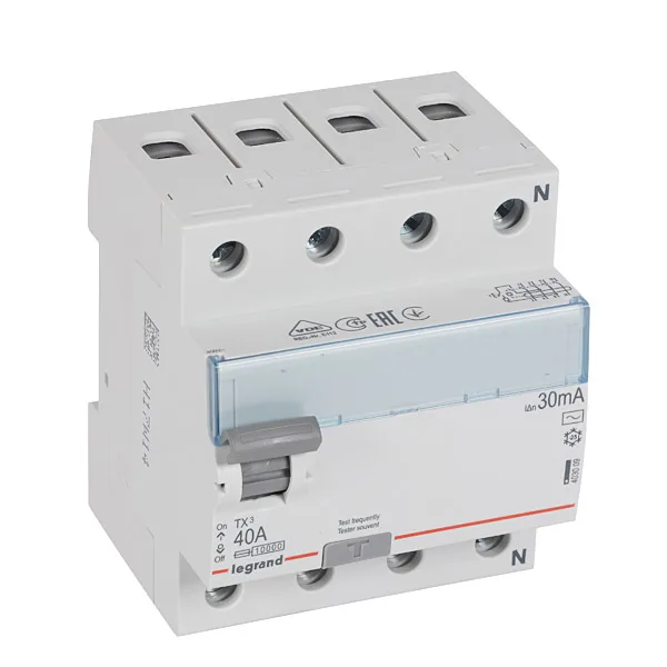 УЗО TX3, электромеханическое, 4P, 40A, 10kA, 30mA, тип AC, 4M