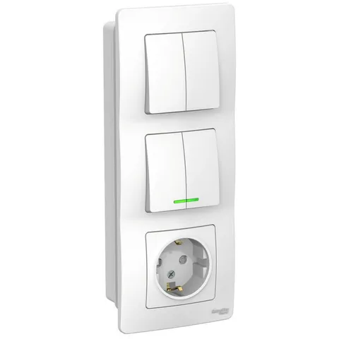 Блок Systeme Electric Blanca, скрытой установки : розет з/к шт 16А, 250В+выкл 2кл. с подсв+выкл 2кл. белый