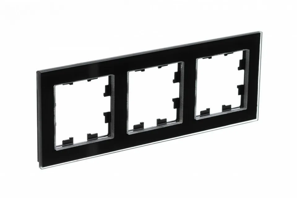 Рамка Systeme Electric AtlasDesign, 3-постовая, стекло черный