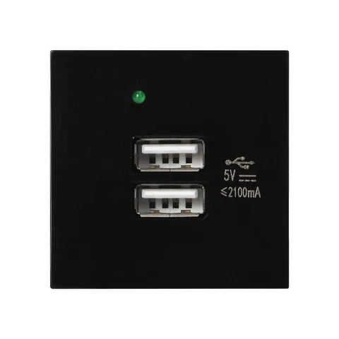 Noen - Розетка 2хUSB Type A, 2М, 5V, 2,1A, черная