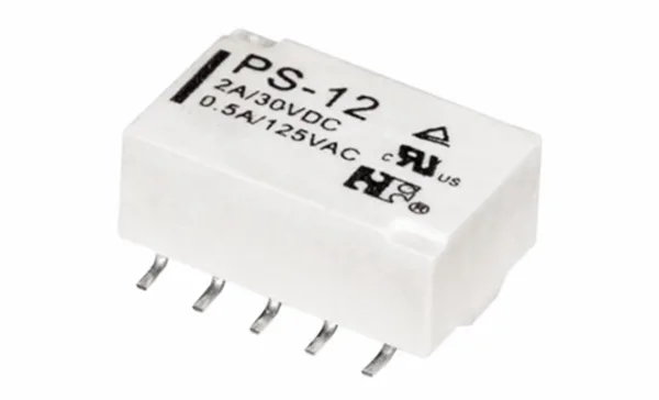 Реле PS-12, 2CO, 2A(30VDC)/0.5A(125VAC), AgPd/Au, 12VDC, SMD, для печатных плат, растр 2.54mm, IP67