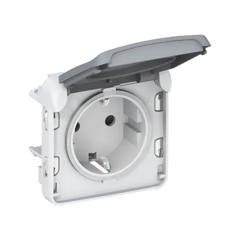 PLEXO - Розетка 2P+E c крышкой, IP55, серый