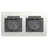 Розетка Systeme Electric Glossa, двойная с заземлением, со шторками, в сборе, IP44, белый