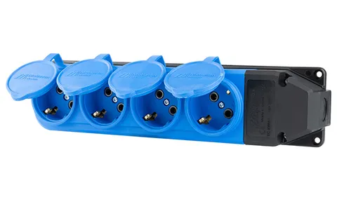 Tena - Блок розеточный 4х2P+E c крышкой, IP44, моноблок, синий
