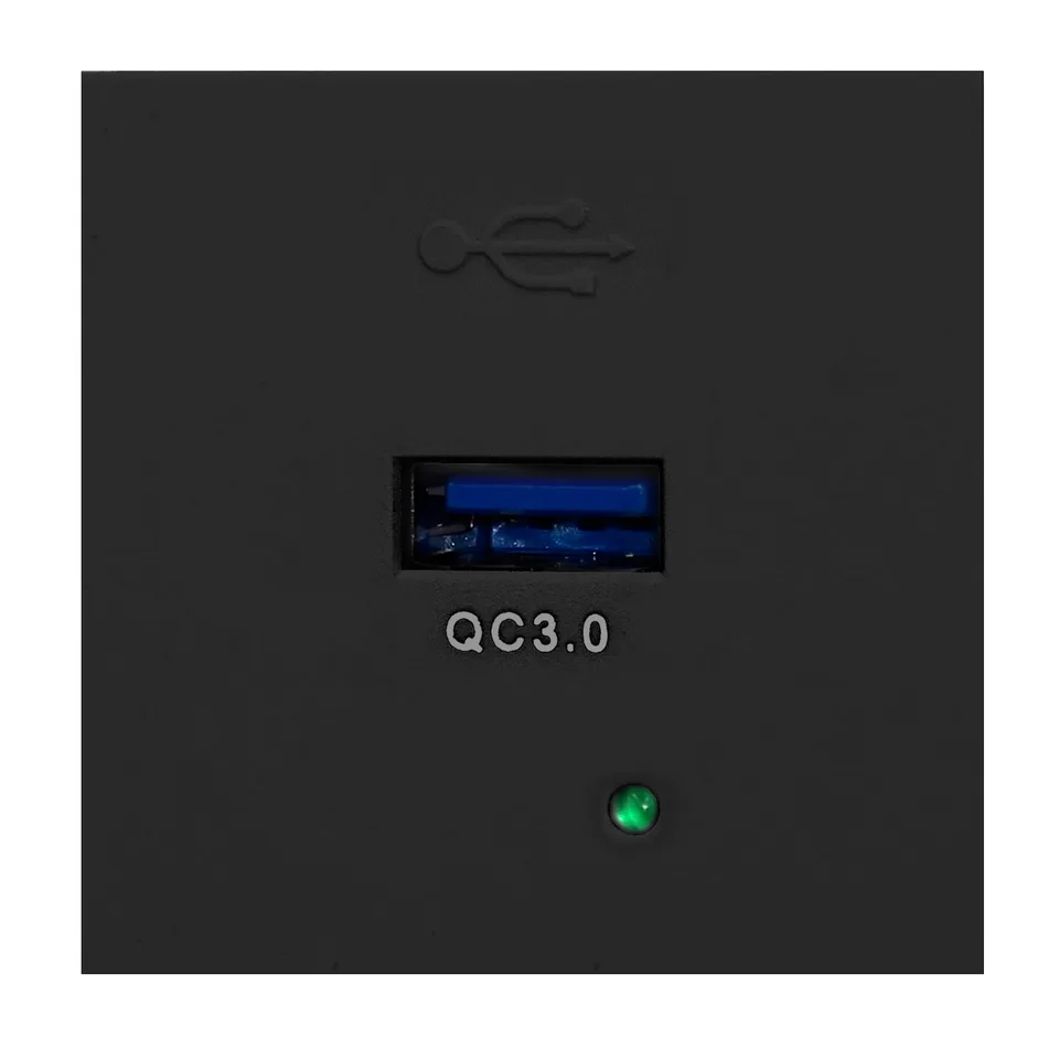 Noen - Розетка USB Type A,быстрая зарядка, 2М, 3A/5V, 2A/9V, 1,5A/12V, в комплекте с рамкой, черная