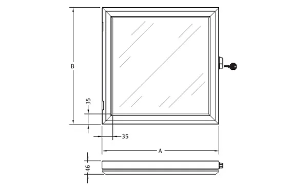Окно накладное алюминиевое 400x400x46mm, ширина рамы 35mm, с замком, 1шт.