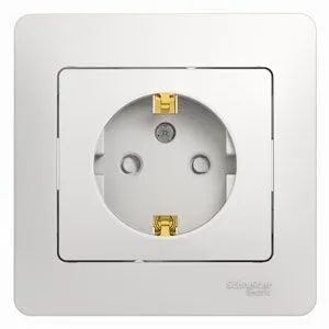 Розетка Systeme Electric Glossa, с заземлением со шторками, 16А, в сборе, белый