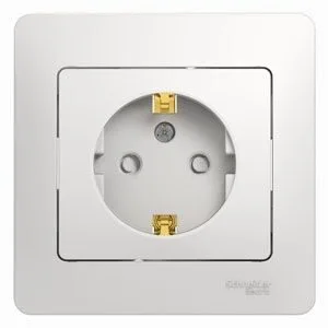 Розетка Systeme Electric Glossa, с заземлением со шторками, 16А, в сборе, белый