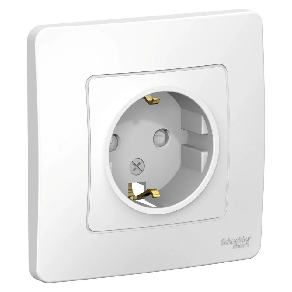 Розетка Systeme Electric Blanca, скрытой установки с заземлением со шторками, 16А, 250В, белый