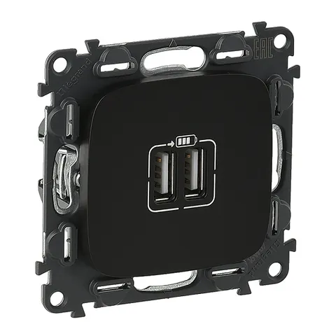 Valena Allure - Зарядное устройство с двумя USB-разъемами, 240В/5В, 1500мА, антрацит (инд. упаковка)