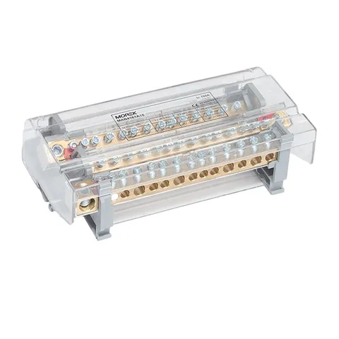 Кросс-модуль Morek MAB160A-14 с прозрачной крышкой, 4P, вх. 1x10_50mm², вых. 9x1,5_16 + 4x10_35mm², 160A, 1000V