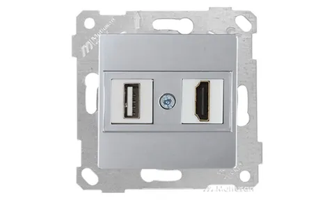 Rita - Розетка HDMI + USB Type A, для передачи данных, нерж. сталь