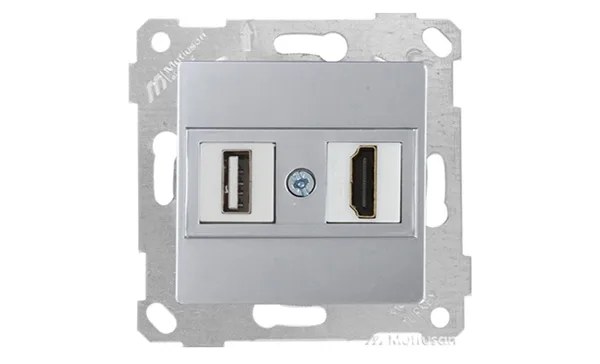 Rita - Розетка HDMI + USB Type A, для передачи данных, нерж. сталь