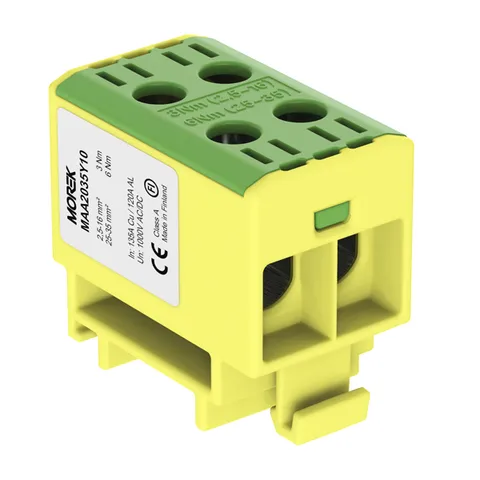 Клемма Morek OTL35-2 желто-зеленая, 2xAl/Cu 2,5_35mm², 135(CU)/120(AL)A на клемму, 1000V, винтовые зажимы