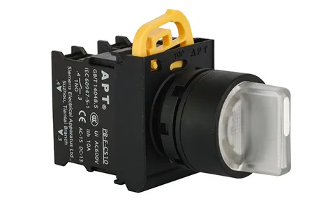 Переключатель PB3E, белый, I->0<-II, возврат, 2NO, 6A 230VAC/24VDC, с подсветкой без LED, 22mm, IP65