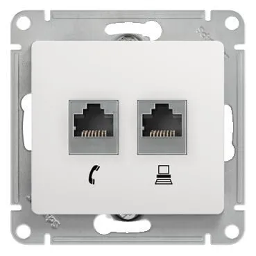 Компьютерная розетка Systeme Electric Glossa, двойная RJ11+RJ45, кат.5E, механизм, белый