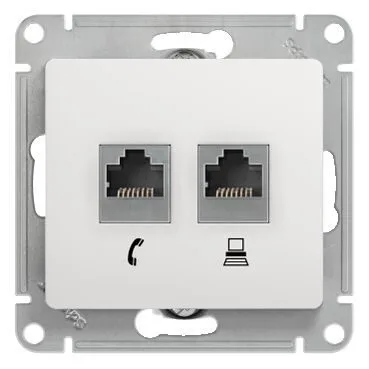 Компьютерная розетка Systeme Electric Glossa, двойная RJ11+RJ45, кат.5E, механизм, белый