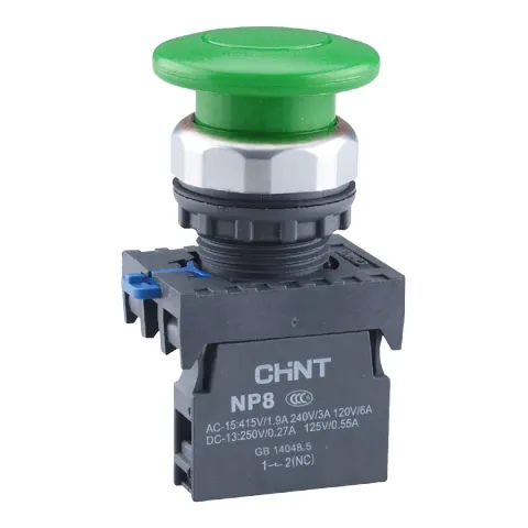Кнопка "Грибок" Φ40мм с самовозвратом NP8-11M/13 зеленая 1НО+1НЗ IP65 (R)