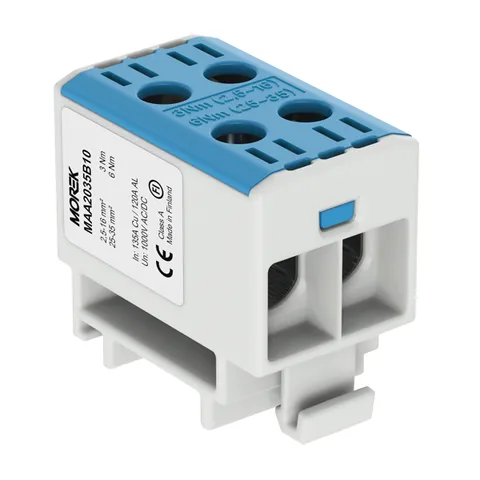Клемма Morek OTL35-2 синяя, 2xAl/Cu 2,5_35mm², 135(CU)/120(AL)A на клемму, 1000V, винтовые зажимы