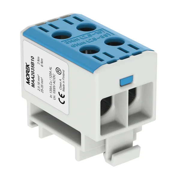 Клемма Morek OTL35-2 синяя, 2xAl/Cu 2,5_35mm², 135(CU)/120(AL)A на клемму, 1000V, винтовые зажимы