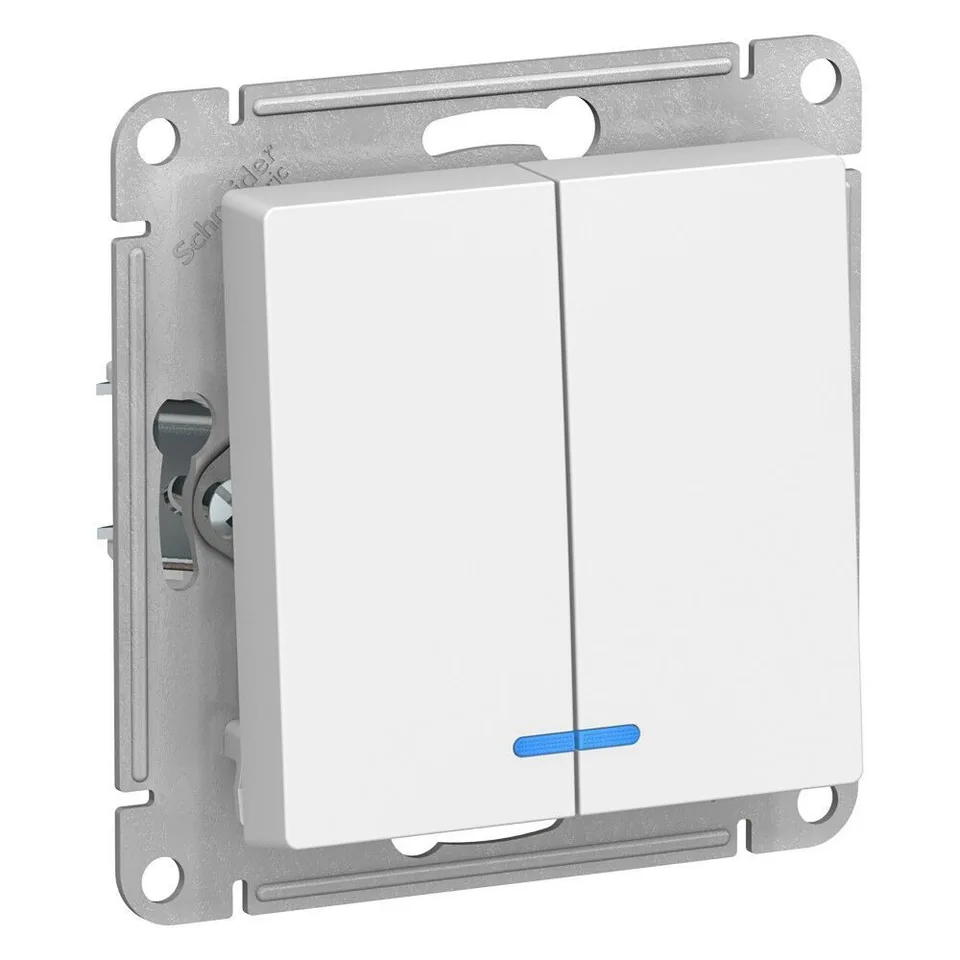 Выключатель Systeme Electric AtlasDesign, 2-клавишный с подсветкой, схема 5а, 10АХ, механизм, белый