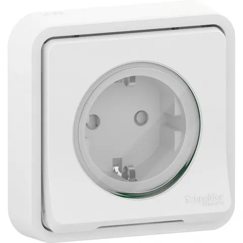 Розетка Schneider Electric Mureva, S, с з/к. и шт., скрытой установки, белый, IP55