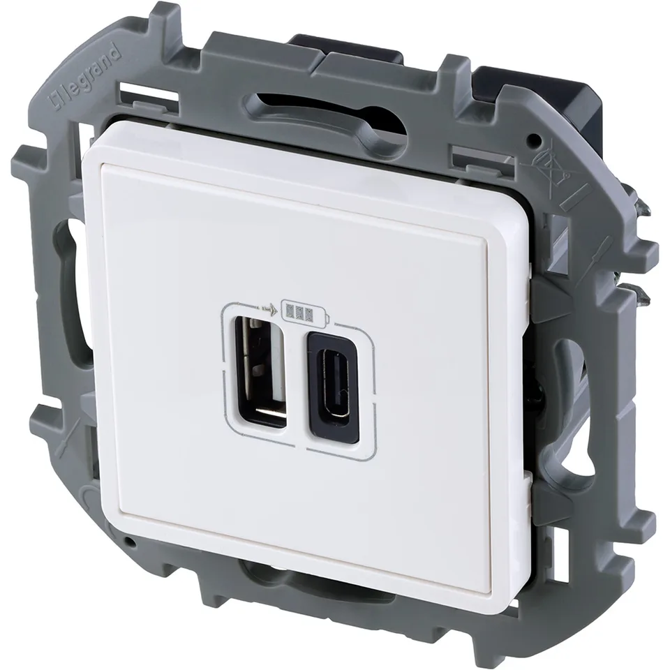 Inspiria - Зарядное устройство с двумя USB-разъемами Type A + Type C, 3000mA, 5В (белый)