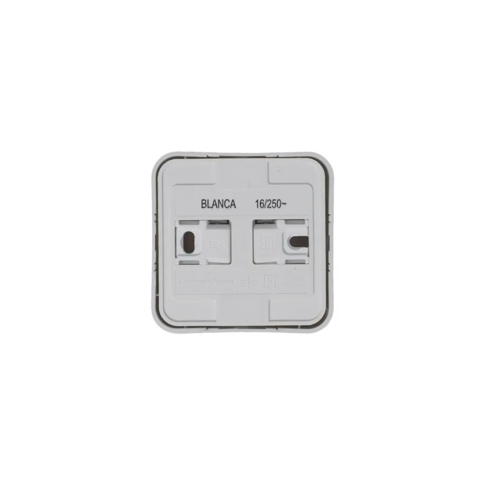 Розетка Systeme Electric Blanca, открытой установки с заземлением со шторками изол. пл., 16А, 250В, белый