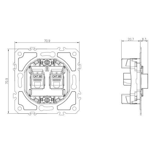 Механизм розетки RJ45 + RJ45 (двойная) cat.5/ClassE-8/8, серия DB