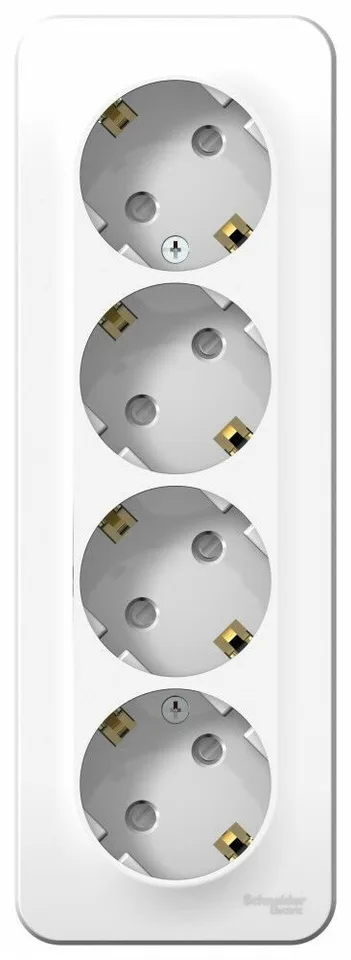 Розетка Systeme Electric Blanca, открытой установки 4-я с заземл. со шторками изол. пл., 16А, 250В, белый