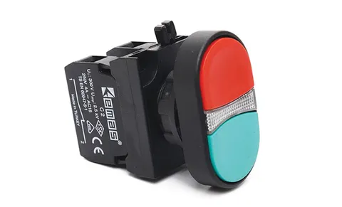 Кнопка двойная CP, красный/зеленый, 1NO+1NC, 4A 230V AC15, с линзой, 22mm, IP65