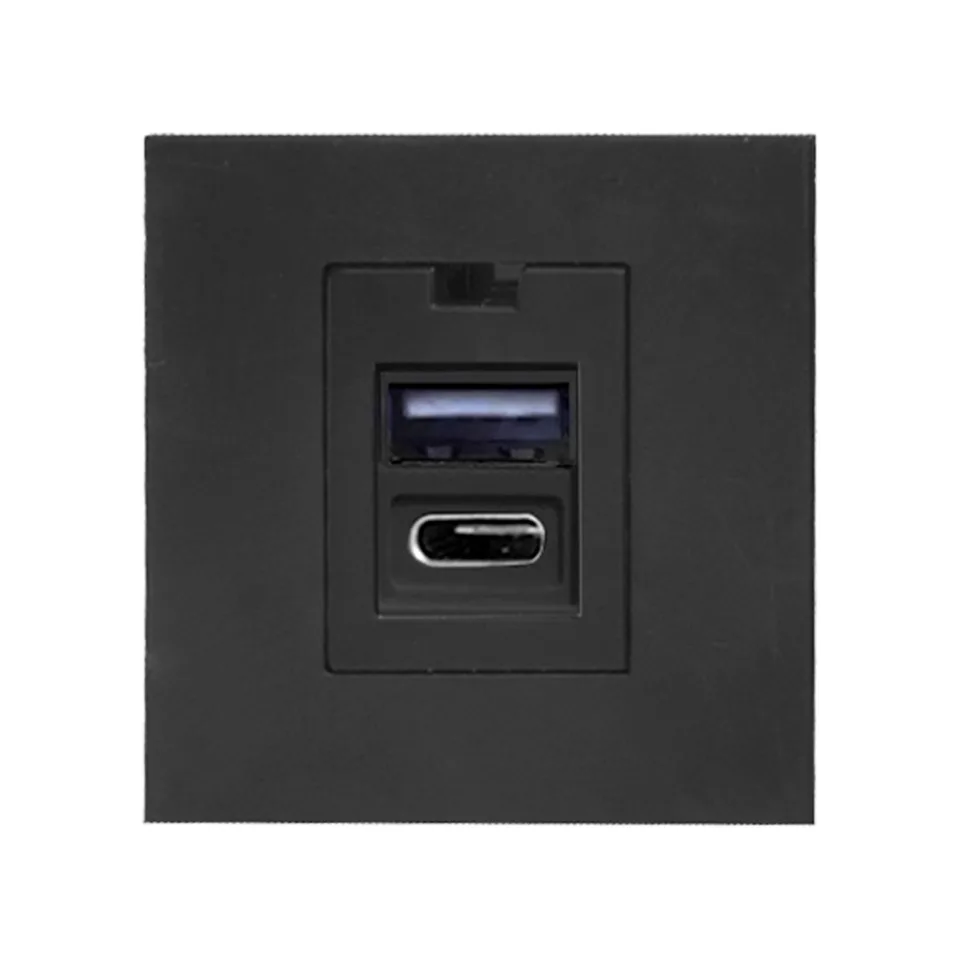 Noen - Розетка 2хUSB Type A + С, 2М, 5V, 2,1A, черная